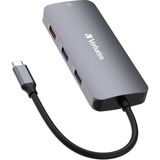 Verbatim USB-C Pro Multiport-Hub CMH-09, 9 Port , Dockingstation grau, HDMI, RJ-45, 3x USB-A, 2x USB-C, SD, microSD