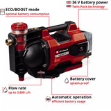 EINHELL Automatische Akku-Gartenpumpe AQUINNA 36/38 F LED AUTOMATIC, 36Volt (2x18V) rot/schwarz, ohne Akku und Ladegerät