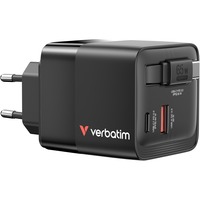 Verbatim GaN-Ladegerät 65W, 1x USB-A , 2x USB-C, ausziehbares Kabel schwarz, PD 3.0, QC 3.0